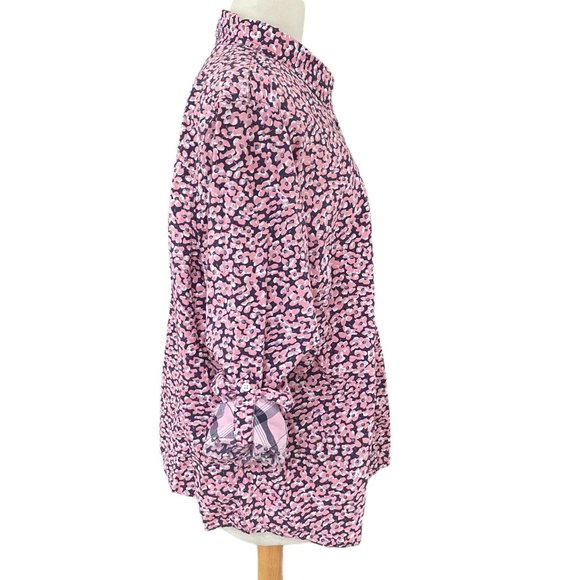 Talbots Floral Contrast Plaid Cuff Convertible Roll Tab Sleeve Button Shirt-22WP - Picture 7 of 11